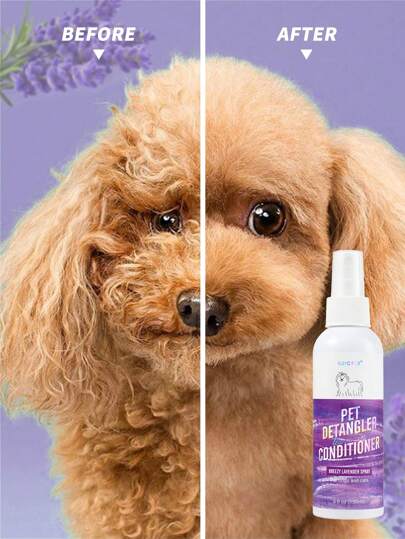 GJYC PET Lavender Dog Detangler Spray - 5 Fl Oz | Matted Fur Solution, Knot Remover, Leave-In Conditioner For Soft & Shiny Coat