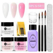 Ensemble de 8 pièces de poudre et de liquide acrylique pour ongles de 10 ml, rose, blanc, transparent, kit professionnel d'art acrylique DIY pour ongles avec pinceau pour les ongles