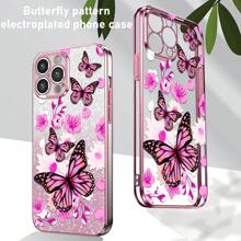 闪光纸板+彩绘桃花蝴蝶手机壳，全新电镀工艺防摔手机壳+全套手机壳，兼容苹果11/12/13/14/15 Pro Max、S22/23/24+ UA04/A05/A14/A15/A24/A25/A34/A54S，兼容OPPO、VIVO、Redmi 13C，适用于OPPO/VIVO C55/V29等型号，TPU材质手机后盖全套手机壳，兼容华为NOVA Magic 6/5/6系列，防水防震防刮。 - 粉色 - 查看 1