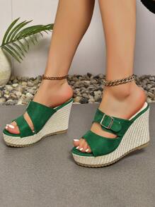 2024 New Spring And Summer Peep-Toe Wedge Heel Plush High Heel Slippers For Women, Plus Size British Style Outdoor Women Sandals