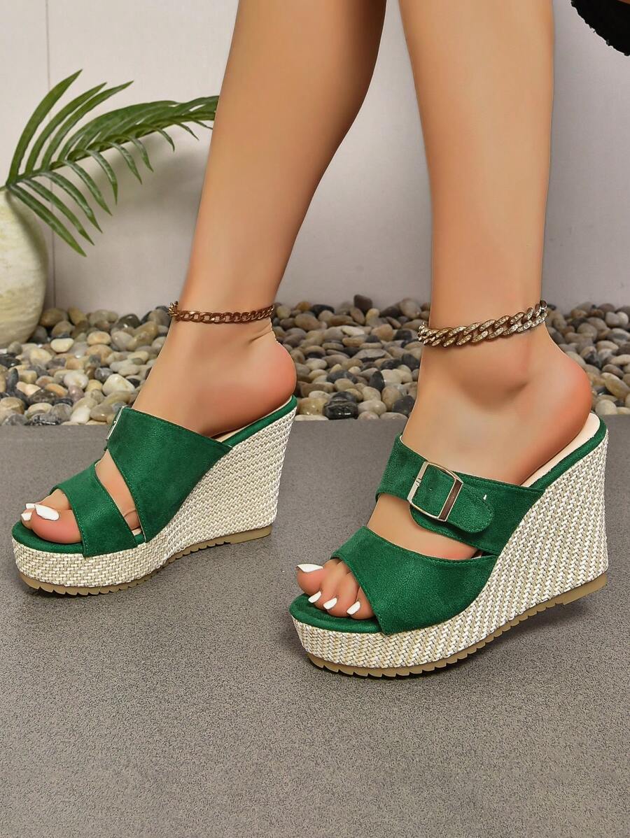 2024 New Spring And Summer Peep-Toe Wedge Heel Plush High Heel Slippers For Women, Plus Size British Style Outdoor Women Sandals