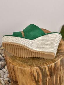 2024 New Spring And Summer Peep-Toe Wedge Heel Plush High Heel Slippers For Women, Plus Size British Style Outdoor Women Sandals