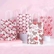 Gift Bag Valentine Texture Paper Carrier Bag Heart Print Packaging Bag Random Delivery 2pcs - Multicolor - View 1