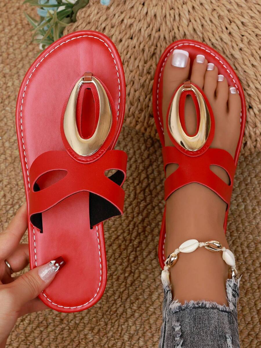 Sandalias planas de moda para mujeres, zapatos casuales de verano para mujer - Rojo - Ver 1