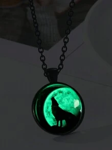 قلادة الذئب الواحدة اللامعة، قلادة الكابوشون السوداء اللامعة في الظلام للرجال، هدية مضيئة للأب