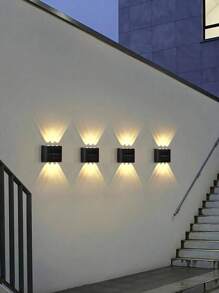 2pcs Mini Innovative Solar Powered Wall Lights, 6 LED Black Up & Down Lighting Wall Sconce, Outdoor Garden Patio Street Plaza Landscape Lighting, Waterproof Solar Wall Lamp, Outdoor Entrance Exterior Solar Decorative Wall Light (Warm White) - Multicolor - View 7