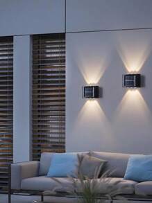 2pcs Mini Innovative Solar Powered Wall Lights, 6 LED Black Up & Down Lighting Wall Sconce, Outdoor Garden Patio Street Plaza Landscape Lighting, Waterproof Solar Wall Lamp, Outdoor Entrance Exterior Solar Decorative Wall Light (Warm White) - Multicolor - View 8