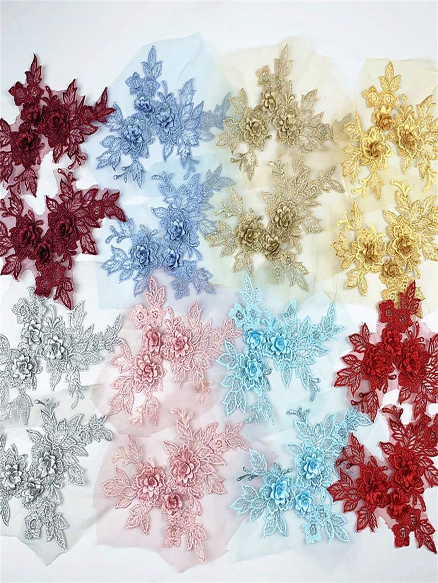 2pcs Colorful Organza 3D Floral Embroidered Applique Patches For DIY Clothing Shoes Hat Decoration Sewing Craft