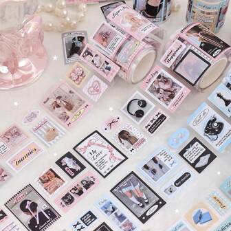 1捲芭蕾風格塗鴉貼紙，可愛圖案，適用於日誌裝飾、行李箱、筆電、手機、冰箱等