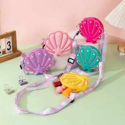 1pc New Cartoon Cute Seashell Silicone Shoulder Messenger Coin Purse For Kids