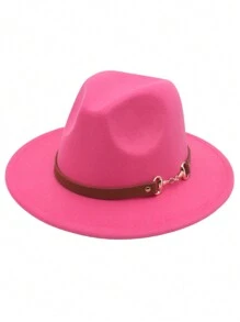 1pc Denim Fedora Hat, Classic Black Wool Felt Vintage Jazz Cap, Adjustable Small Leather Belt Buckle Unisex English Retro Wool Felt Hat, Western Fashion Autumn/Winter Panama Cowboy Felt Hat, Simple Metal Ring Leather Belt Brim Fedora Hat, Versatile Style For Men & Women