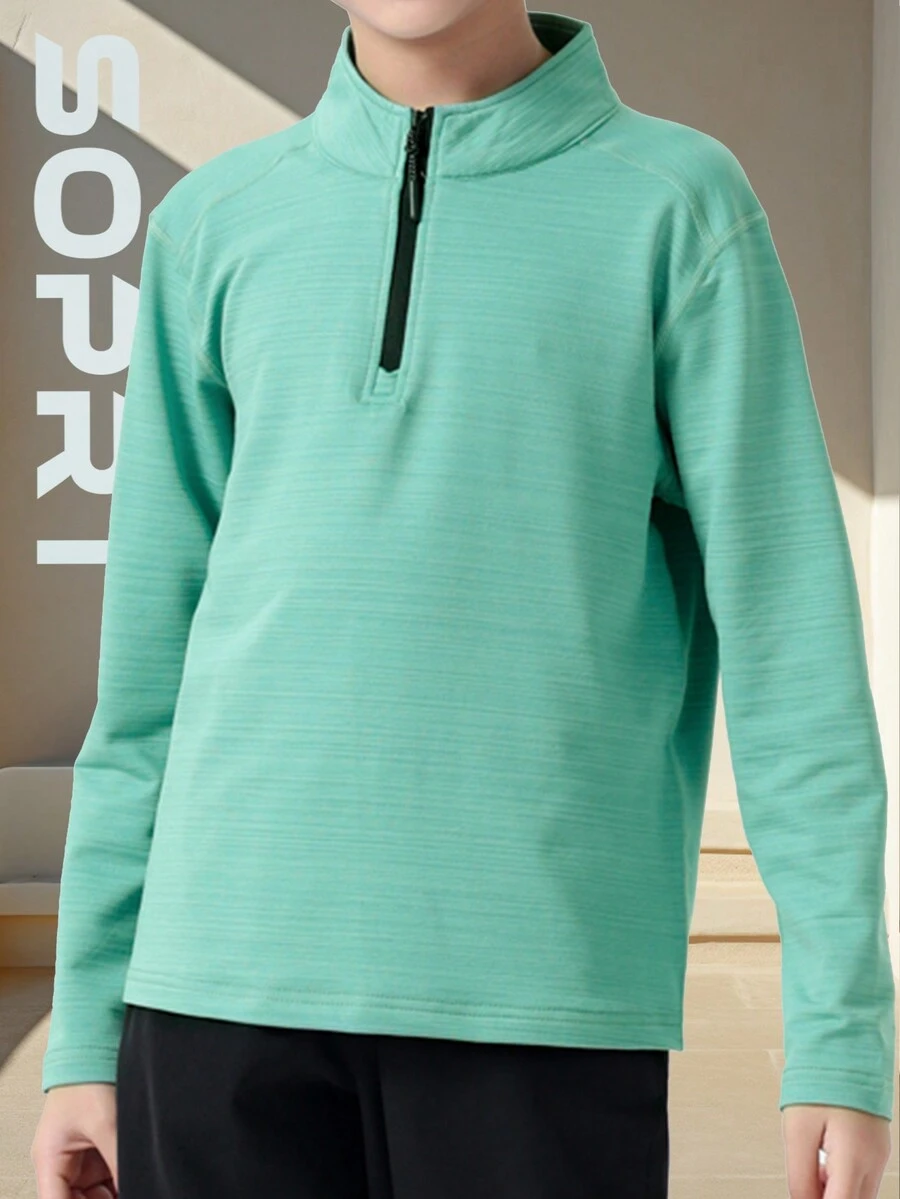 Áo khoác thể thao nam tuổi teen, cổ zip, quần áo thể thao dài tay trẻ em - màu xanh lá - Xem 1