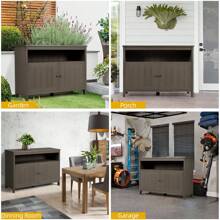 Outdoor Sideboard Weather Resistant Poly Lumber Patio Counter Table Buffet Cabinet Patio Bar Table With Storage And Shelves For Outdoor Pool And Garden - Dark Grey - View 7
