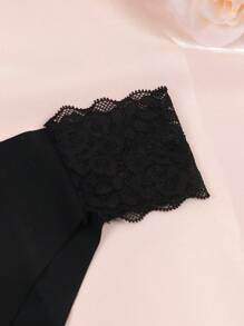 4 piezas Conjunto de ropa interior sin costuras con adorno de encaje para mujer, color negro, de tiro bajo - Multicolor - Ver 7