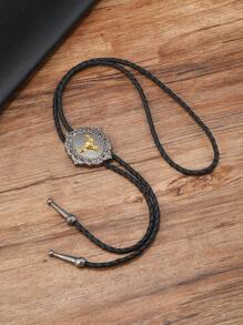 1件復古風格多元音式鋅合金公牛頭馬頭吊墜皮革男項鏈，日常佩戴 - 黑色 - 查看 6