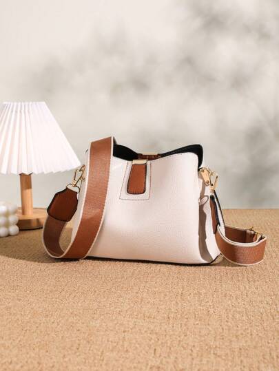 Fashionable Litchi Pattern Magnetic Snap Zipper Crossbody Bag