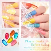 S. S FOCEN 6pcs Glass Sugar Series Jelly Gel Nail Polish Crystal Transparent Gel Polish Set Translucent Sheer Clear Gel Polish Red Pink Light Green Yellow Blue Gift Collection Manicure Kit