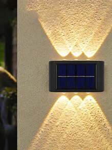 2pcs Mini Innovative Solar Powered Wall Lights, 6 LED Black Up & Down Lighting Wall Sconce, Outdoor Garden Patio Street Plaza Landscape Lighting, Waterproof Solar Wall Lamp, Outdoor Entrance Exterior Solar Decorative Wall Light (Warm White) - Multicolor - View 12