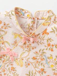 Balabala 女婴中国风碎花荷叶袖旗袍连衣裙，春夏款 - 紅色 - 查看 8