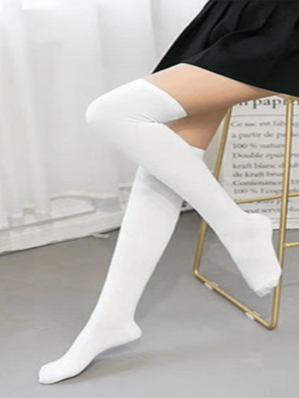 1 Pair Thick Solid Color Over-The-Knee High Socks, JK School Style For Women/Students