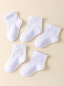 5pairs/Set Girls Thin Solid/Stripe Pattern Lace Ankle Socks For Summer, Casual Style