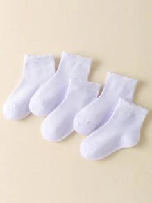 5pairs/Set Girls Thin Solid/Stripe Pattern Lace Ankle Socks For Summer, Casual Style