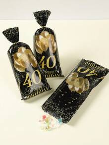 25/50/100pcs Black Gold Happy 40th Birthday Gift Bags, Goodie Bags Party Favor Candy Bags With Golden Twist Ties Cookie Packaging Gift Bags For Birthday Party Supplies - Multicolor - View 5