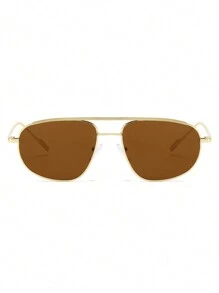 1 件女士金色双桥飞行员风格金属框架时尚复古眼镜，适合日常佩戴、学校海滩配饰女士眼镜遮阳基本款秋冬女士服装商务休闲礼物适合夏季海滩度假、户外、旅行