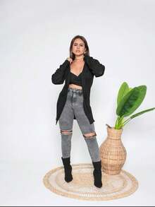 Cardigan Kimono Feminino Tricot Modal Sobretudo Manga Longa Com Capuz Soltinho Comprido  Blusa de Frio Moda Inverno