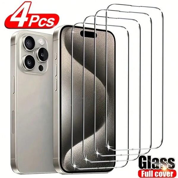 4pcs High Definition Tempered Glass Screen Protector, 9H Hardness, Clear, Scratch-Resistant, Shockproof, Waterproof, Compatible With Apple 11/12/13/14 Pro Max/15 Pro Max/16 ProMAX/16 PRO/16/16 PLUS