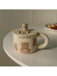 1pc Ceramic Mug With Cute Cartoon Bear Design, 330ml For Home Use Back To School