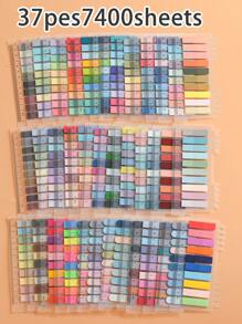 7400pcs Total, 37 Packs Of Neon Pastel Colored Index Tabs, 200 Transparent Waterproof Sticky Notes Per Pack, Office Reading Memo Stickers, Reusable And Waterproof,School Supplies,Back To School