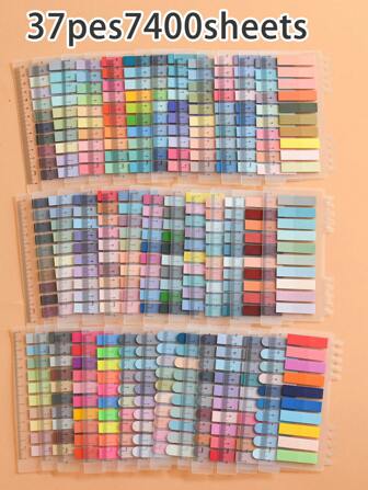 Totalt 7400 st, 37 förpackningar med neonpastellfärgade indexflikar, 200 genomskinliga vattentäta självhäftande anteckningsblock per förpackning, kontorsläsningsklistermärken, återanvändbara och vattentäta, skolmaterial, tillbaka till skolan