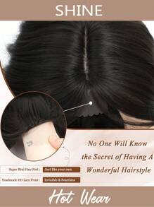 20-Inch Wavy Clip-In Hair Extensions For Women, Suitable For Thinning Hair, Synthetic Hair Topper With Bangs To Add Volume - Dark Brown - View 4