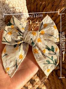1pc Girls Embroidered Daisy & Bow Hairclip, No Paper Card Included - Gold - View 2