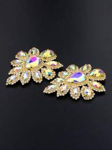 1pc 45*59mm Sew On Gold Crystal AB Glass Rhinestones Appliques Sewing Flowers Crystal Stones Flatback Claw Strass For Wedding Dress Shoes Crafts