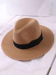 Boho Unisex schwarzer gewobener Band dekorierter Bohemian Jazz Panama Sonnenhut, Strandhut ideal für Outdoor Aktivitäten - A - Übersicht 5