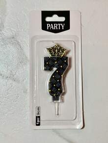 1 pieza Velas de decoración para pastel de cumpleaños con forma de corona de diamante de malla blanca/negra de 0-9 - Negro - Ver 16