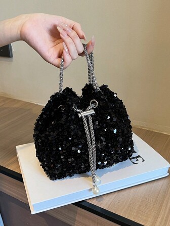 Bolso saco ligero, casual de negocios con decoración de rhinestones, diseño de cordón, bolso transparente de con cuentas de perlas falsas, bolso de noche elegante, exquisito y de lujo discreto con rhinestones, perfecto para fiesta, cena, vestido de fiesta de Navidad, que combina a la perfección con atuendos de Año Nuevo y vestidos de fiesta para mujer