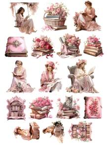 1 set Adesivi decorativi vintage acquerello donna vittoriana che legge un diario adatti per scrapbook, agenda, quaderno, biglietto di auguri, tazza, telefono cellulare