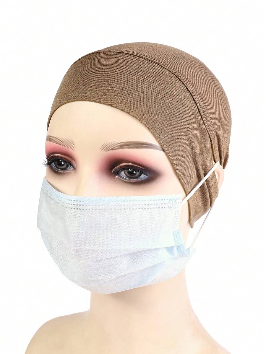1pc Women's Modal Brown Color Hijab Cap With Ear Hole, Suitable For Daily Wear - Brown - View 1