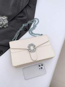 1pc Fashionable New Ivory White Shoulder Bag With Chain Strap, Spacious Multi-Layered Crossbody Bag For Women