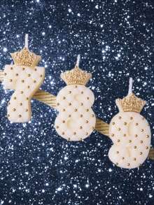 1 pieza Velas de decoración para pastel de cumpleaños con forma de corona de diamante de malla blanca/negra de 0-9 - Negro - Ver 3