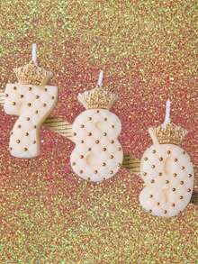 1 pieza Velas de decoración para pastel de cumpleaños con forma de corona de diamante de malla blanca/negra de 0-9 - Negro - Ver 7