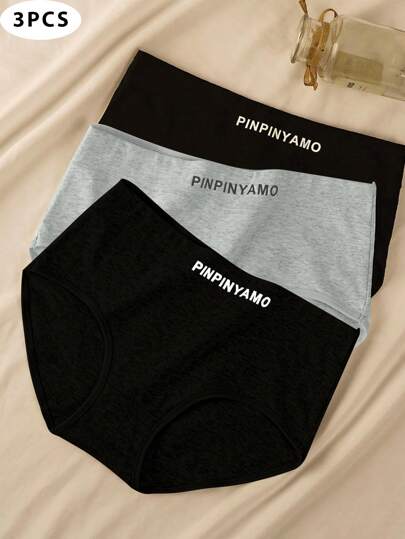 3 件女士舒适透气内裤多种颜色可选，字母和纯色款式，塑形提拉腹部