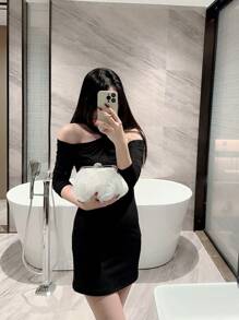 Moonlit EveBag O geantă elegantă cu flori plisate, geantă de nuntă albă romantică, geantă de mână pentru petrecere formală, geantă de seară cu curea cu lanț