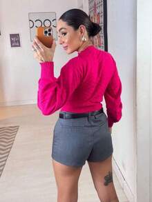 Women Sweaters - 玫紅色 - 查看 2
