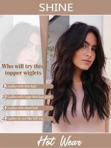 20-Inch Wavy Clip-In Hair Extensions For Women, Suitable For Thinning Hair, Synthetic Hair Topper With Bangs To Add Volume - Dark Brown - View 7
