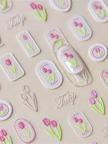 1pc 5D Nail Art Beauty Sticker Decald Flower Colorful Tulip Flower Style Self Adhesive DIY Decorations - Multicolor - View 2