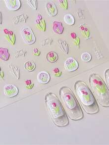 1pc 5D Nail Art Beauty Sticker Decald Flower Colorful Tulip Flower Style Self Adhesive DIY Decorations - Multicolor - View 5